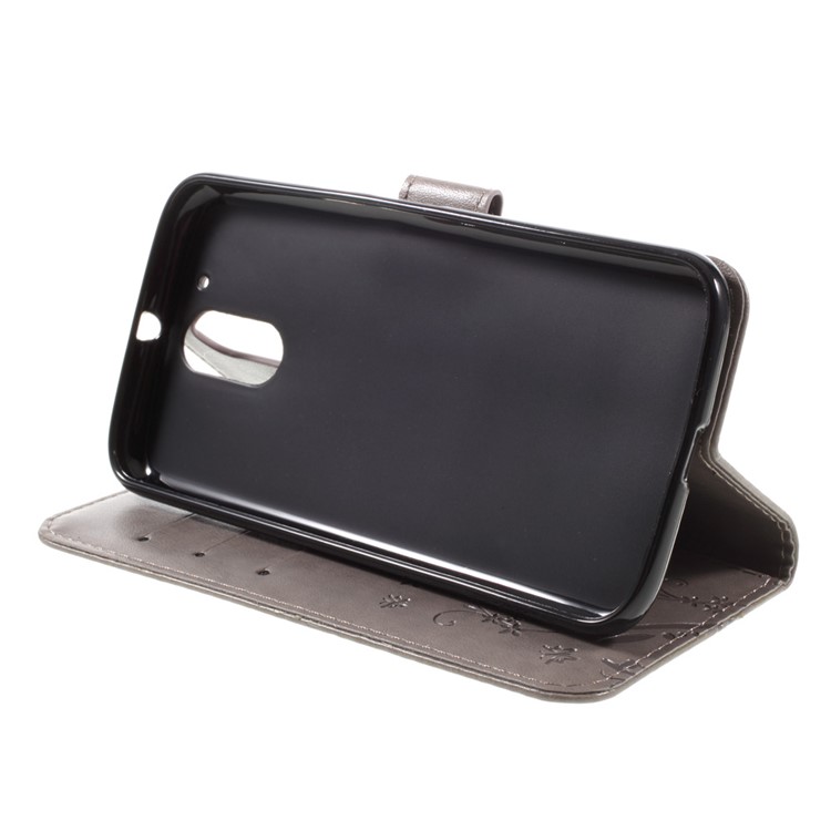 Impresso padrão duplo carteira de couro magnética Suporte Capa para Motorola Moto G4 / G4 Plus - Cinza-4