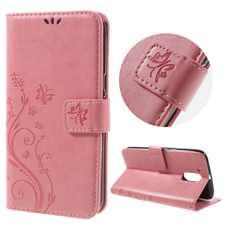 Imprinted Pattern Dual magnetic Wallet Leather Flip Case for Motorola Moto G4/G4 Plus - Pink-1