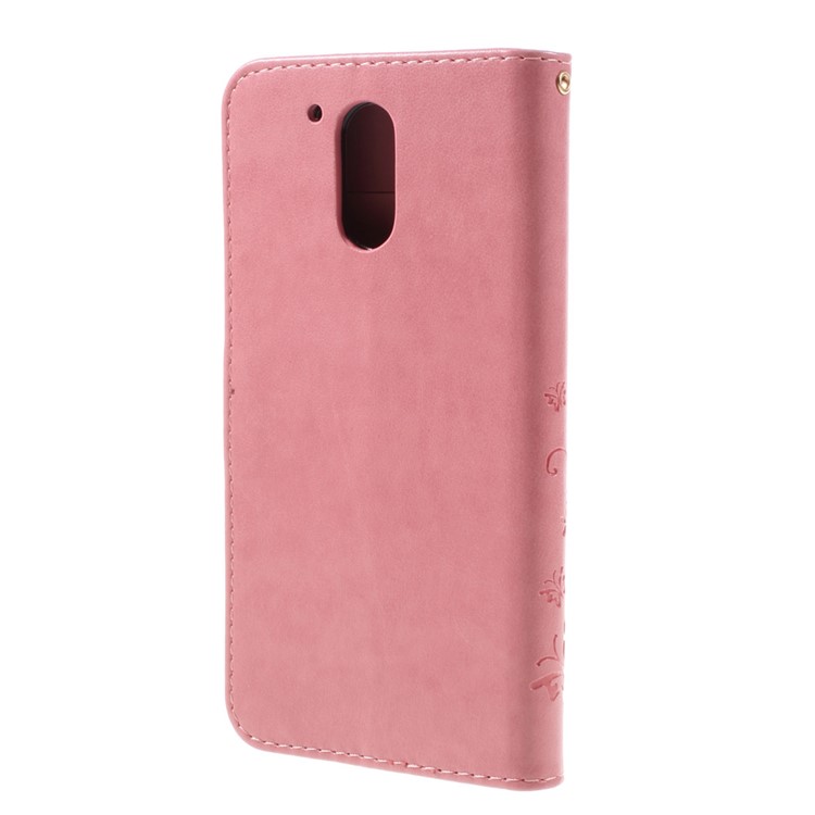 Imprinted Pattern Dual magnetic Wallet Leather Flip Case for Motorola Moto G4/G4 Plus - Pink-2