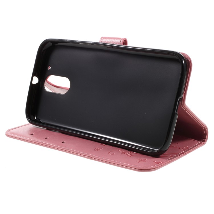 Imprinted Pattern Dual magnetic Wallet Leather Flip Case for Motorola Moto G4/G4 Plus - Pink-4