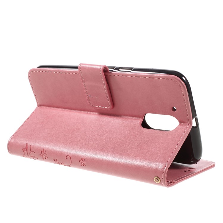 Imprinted Pattern Dual magnetic Wallet Leather Flip Case for Motorola Moto G4/G4 Plus - Pink-5