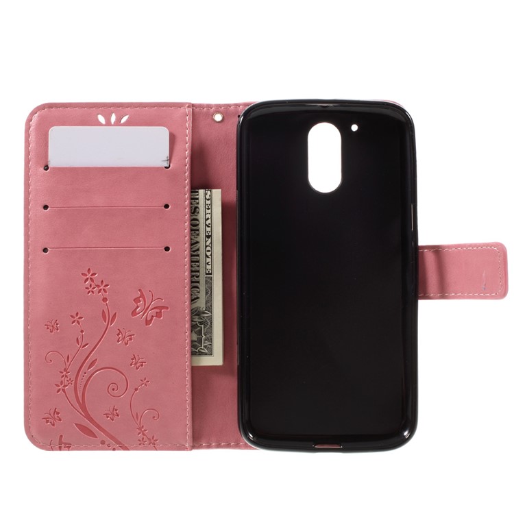 Imprinted Pattern Dual magnetic Wallet Leather Flip Case for Motorola Moto G4/G4 Plus - Pink-6