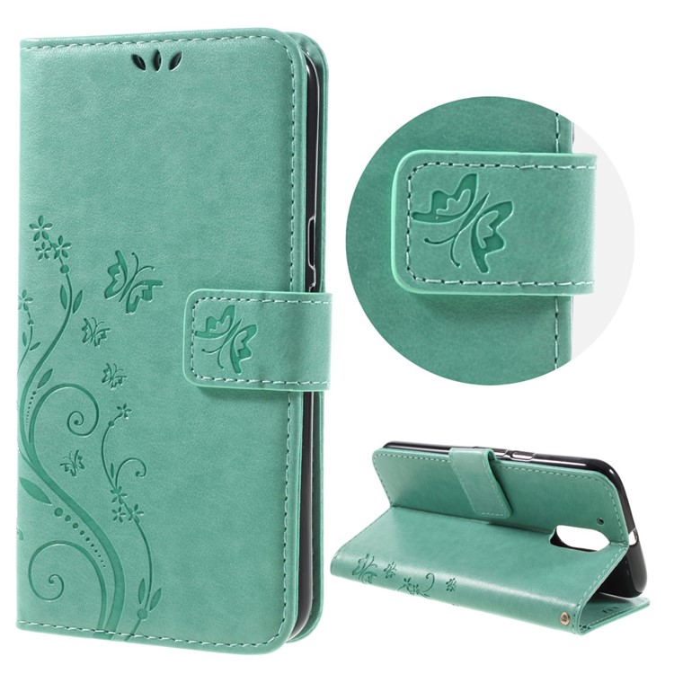 Imprinted Pattern Dual magnetic Wallet Leather Flip Cover for Motorola Moto G4/G4 Plus - Cyan-1