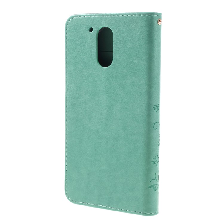 Imprinted Pattern Dual magnetic Wallet Leather Flip Cover for Motorola Moto G4/G4 Plus - Cyan-2