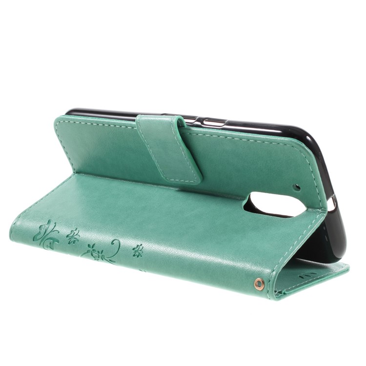 Imprinted Pattern Dual magnetic Wallet Leather Flip Cover for Motorola Moto G4/G4 Plus - Cyan-5