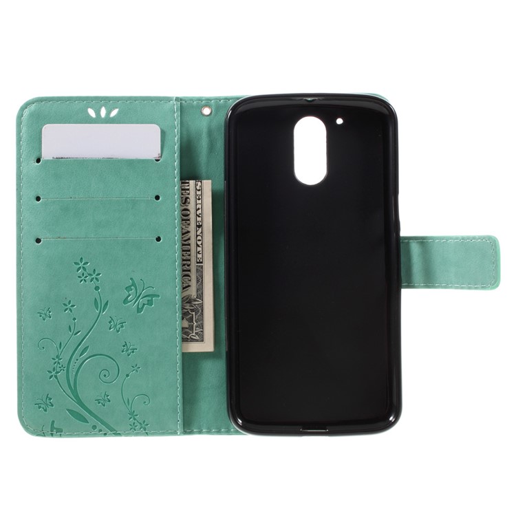 Imprinted Pattern Dual magnetic Wallet Leather Flip Cover for Motorola Moto G4/G4 Plus - Cyan-6