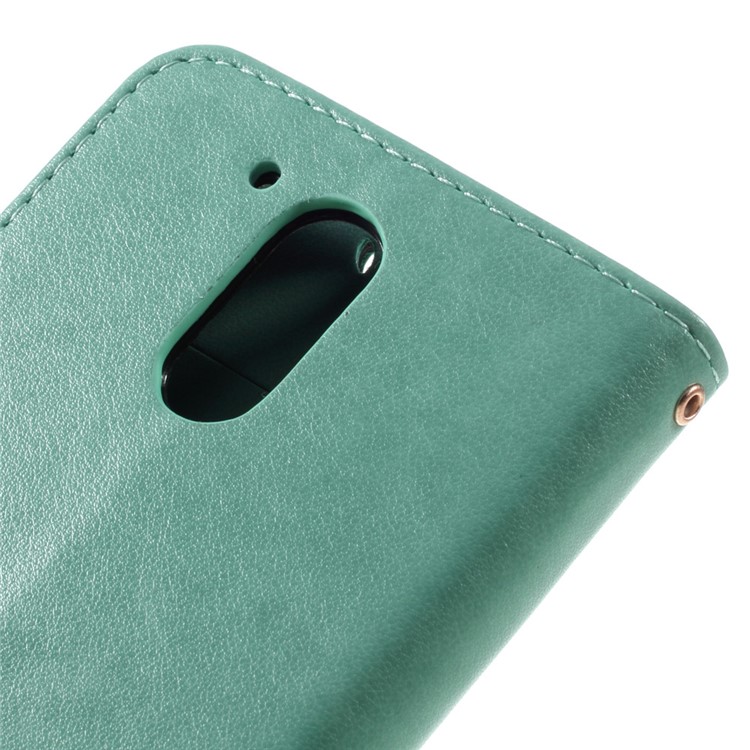 Imprinted Pattern Dual magnetic Wallet Leather Flip Cover for Motorola Moto G4/G4 Plus - Cyan-8