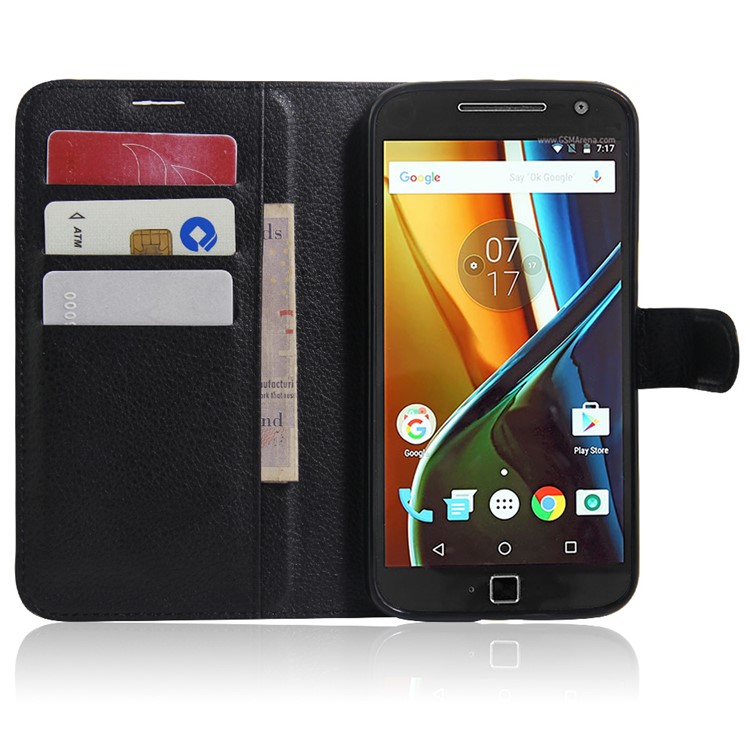 Litchi Texture Wallet Stand Leather Case for Motorola Moto G4 / G4 Plus - Black-4