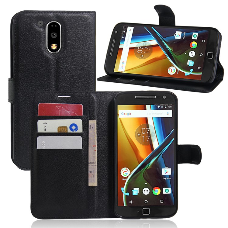 Litchi Texture Wallet Stand Leather Case for Motorola Moto G4 / G4 Plus - Black-6