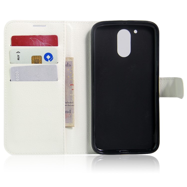 Litchi Texture Wallet Stand Leather Cover for Motorola Moto G4 / G4 Plus - White-3