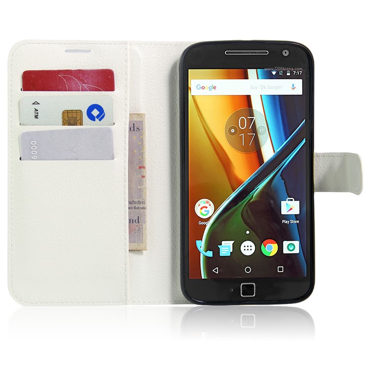 Litchi Texture Wallet Stand Leather Cover for Motorola Moto G4 / G4 Plus - White-4