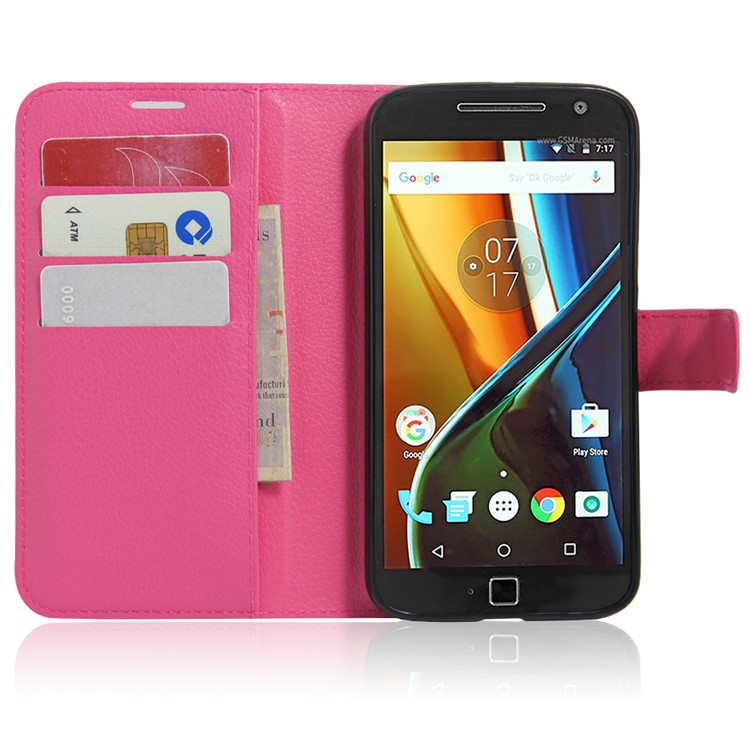 Litchi Texture Wallet Leather Phone Case for Motorola Moto G4 / G4 Plus - Rose-4