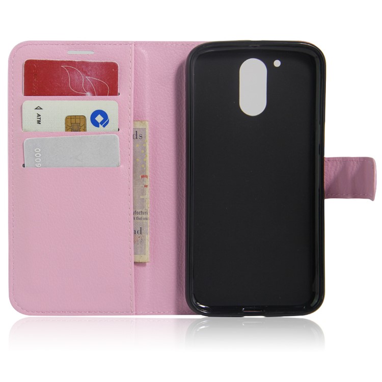 Litchi Texture Stand Leather Phone Cover for Motorola Moto G4 / G4 Plus - Pink-3