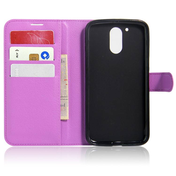 Litchi Skin Faux Leather Card Holder Case for Motorola Moto G4 / G4 Plus - Purple-3