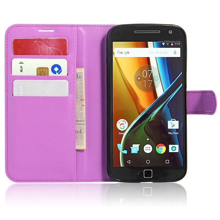 Litchi Skin Faux Leather Card Holder Case for Motorola Moto G4 / G4 Plus - Purple-4
