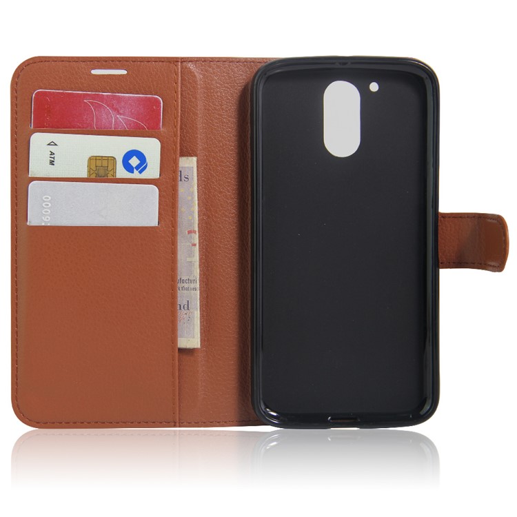 Litchi Texture Leather Flip Protector Cover for Motorola Moto G4 / G4 Plus - Brown-3