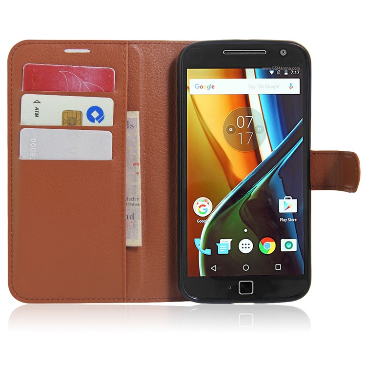 Litchi Texture Leather Flip Protector Cover for Motorola Moto G4 / G4 Plus - Brown-4