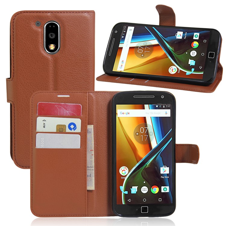Litchi Texture Leather Flip Protector Cover for Motorola Moto G4 / G4 Plus - Brown-6