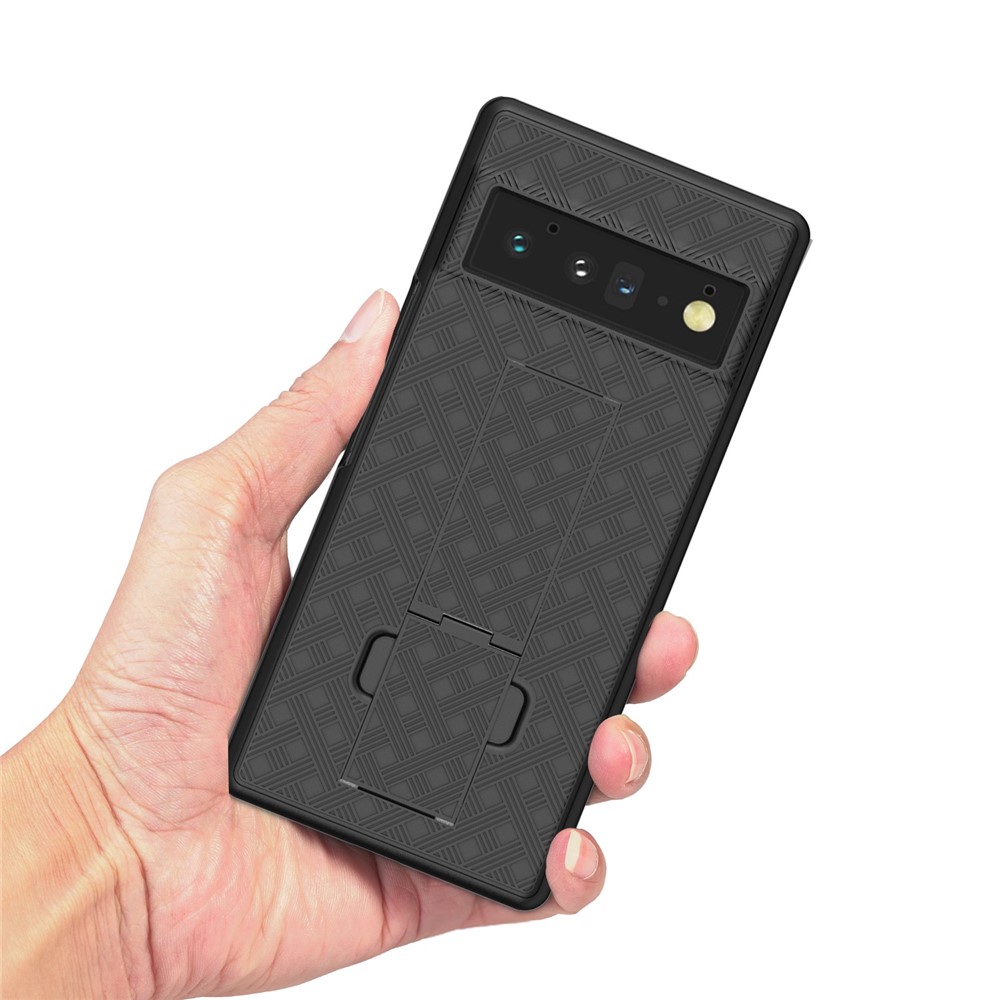 For Google Pixel 6 Pro Screen Sliding Cover Woven Texture PC + TPU Phone Case with Rotary Clip Kickstand-3