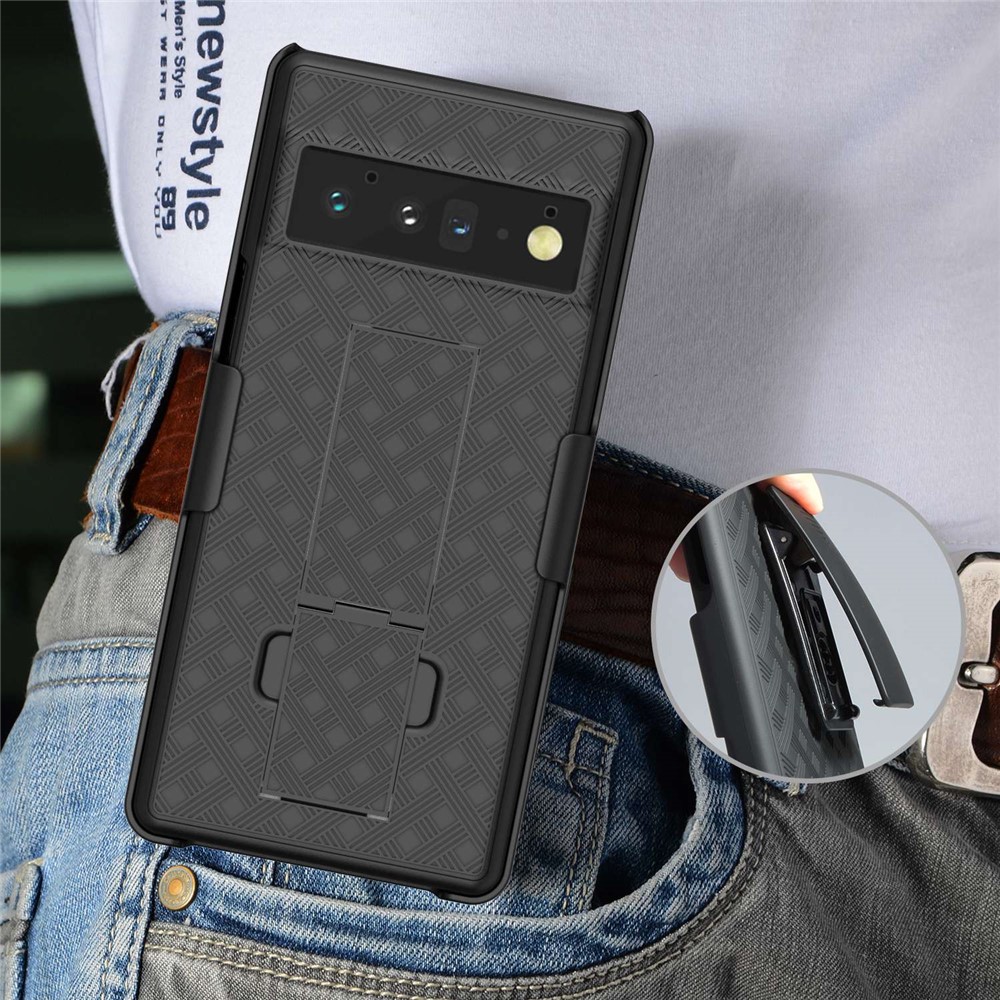 For Google Pixel 6 Pro Screen Sliding Cover Woven Texture PC + TPU Phone Case with Rotary Clip Kickstand-4