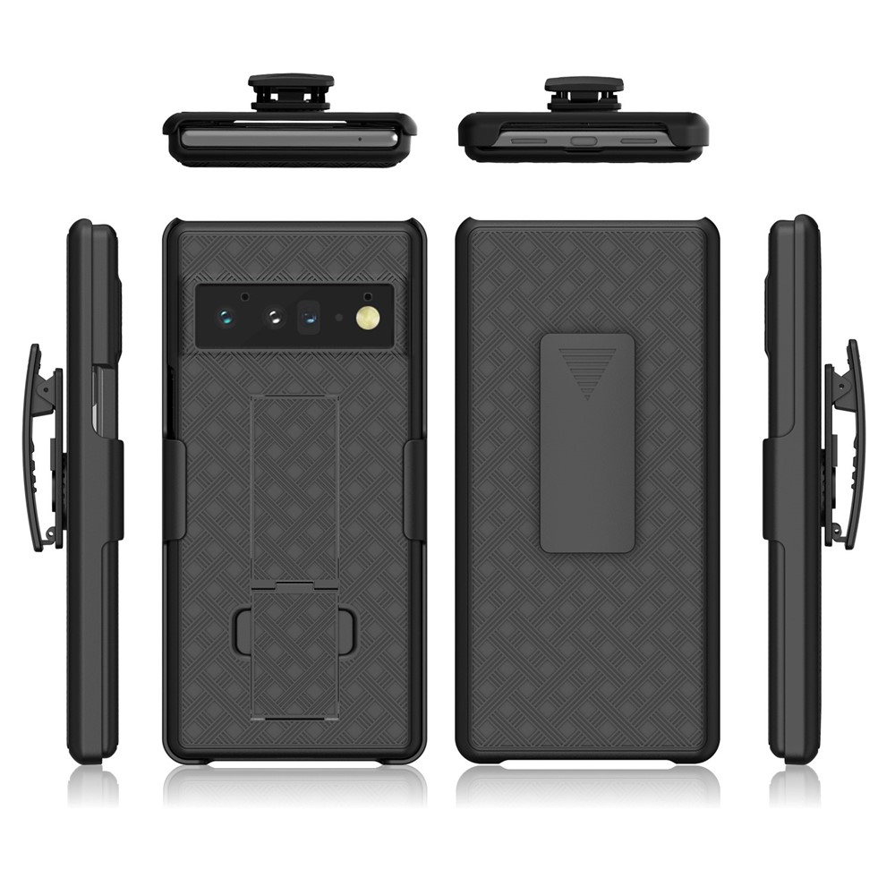 For Google Pixel 6 Pro Screen Sliding Cover Woven Texture PC + TPU Phone Case with Rotary Clip Kickstand-6