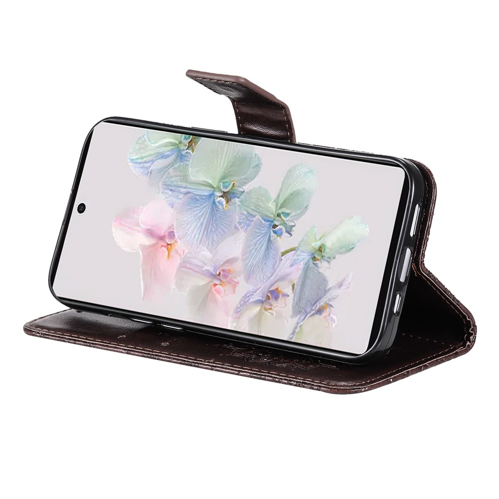KT Imprinting Flower Series-1 for Google Pixel 7 Wallet Stand PU Leather Cover Sunflower Imprinting Magnetic Closure Leather Phone Case with Strap - Brown-3