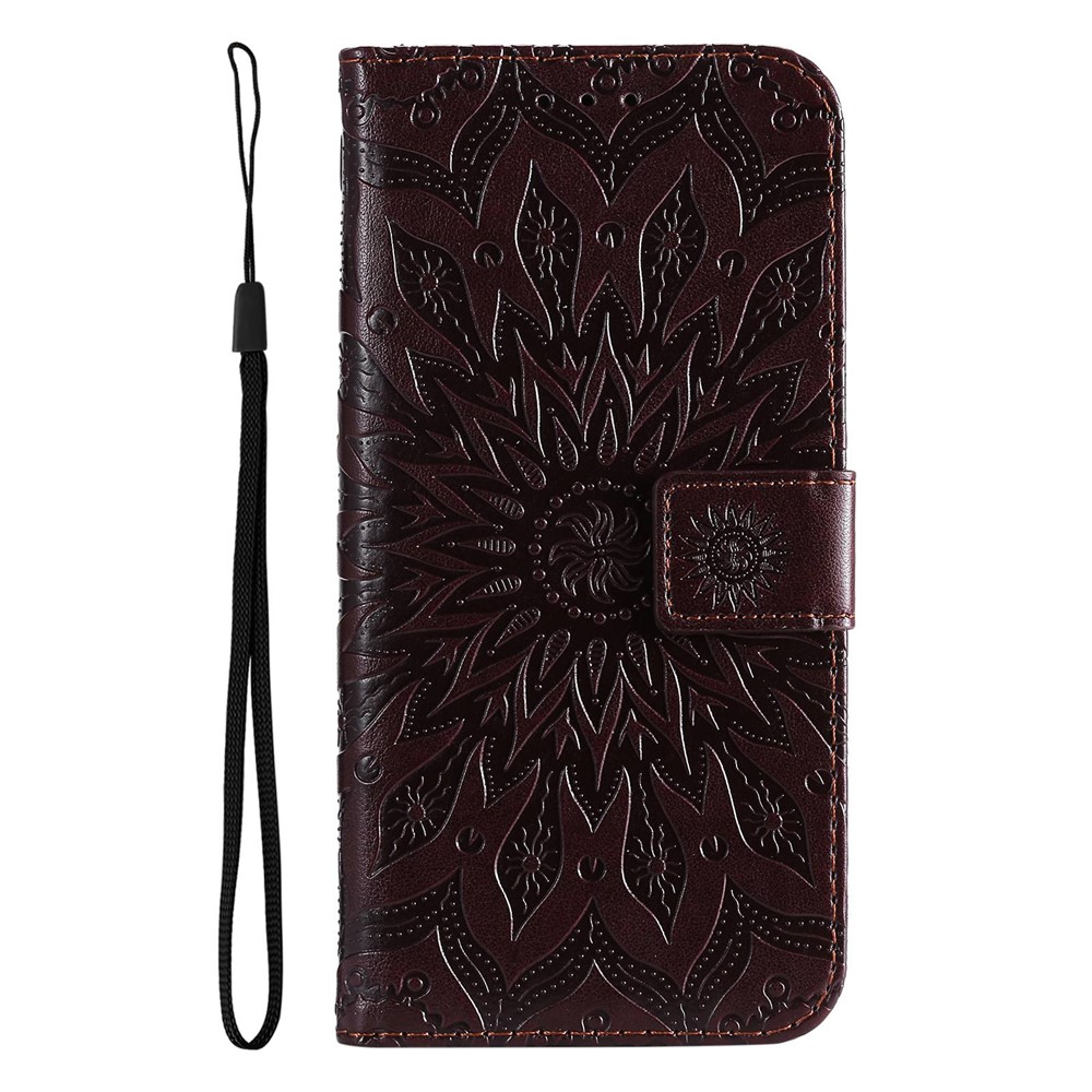KT Imprinting Flower Series-1 for Google Pixel 7 Wallet Stand PU Leather Cover Sunflower Imprinting Magnetic Closure Leather Phone Case with Strap - Brown-5