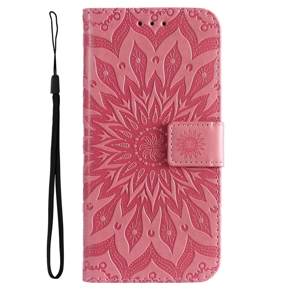 KT Imprinting Flower Series-1 for Google Pixel 7 Pro Shockproof Anti-scratch Wallet Stand PU Leather Cover Sunflower Imprinting Leather Magnetic Phone Case with Strap - Pink-5