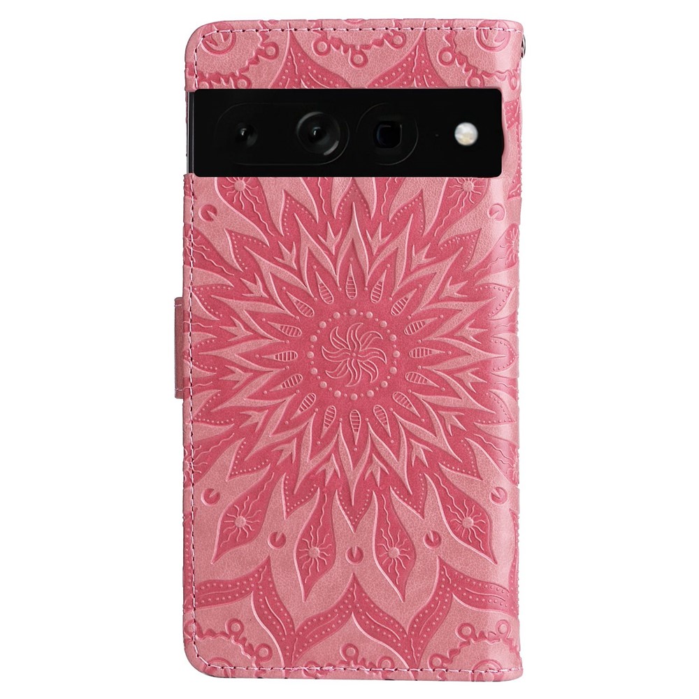 KT Imprinting Flower Series-1 for Google Pixel 7 Pro Shockproof Anti-scratch Wallet Stand PU Leather Cover Sunflower Imprinting Leather Magnetic Phone Case with Strap - Pink-6