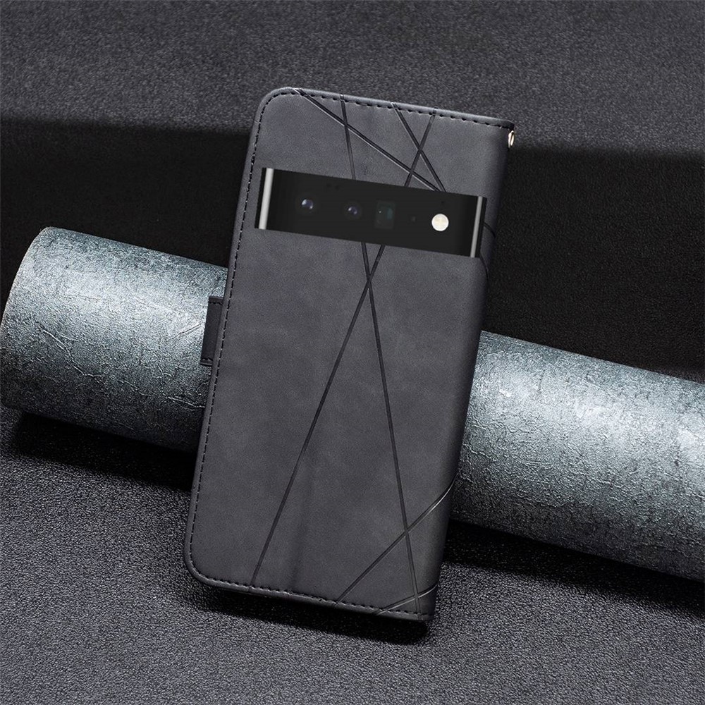 BINFEN COLOR BF Imprinting Pattern Series-2 for Google Pixel 7 Pro Leather Wallet Case 05 Geometric Imprinted Flip Folio Book Style Stand Cover - Black-5
