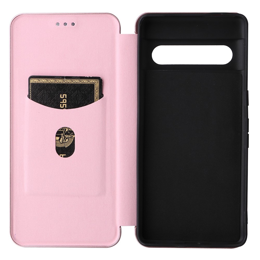 For Google Pixel 7 Pro PU Leather Carbon Fiber Texture Cover Card Holder Stand Cell Accessories Magnetic Absorption Anti-Fall Smartphone Protector - Rose Gold-5