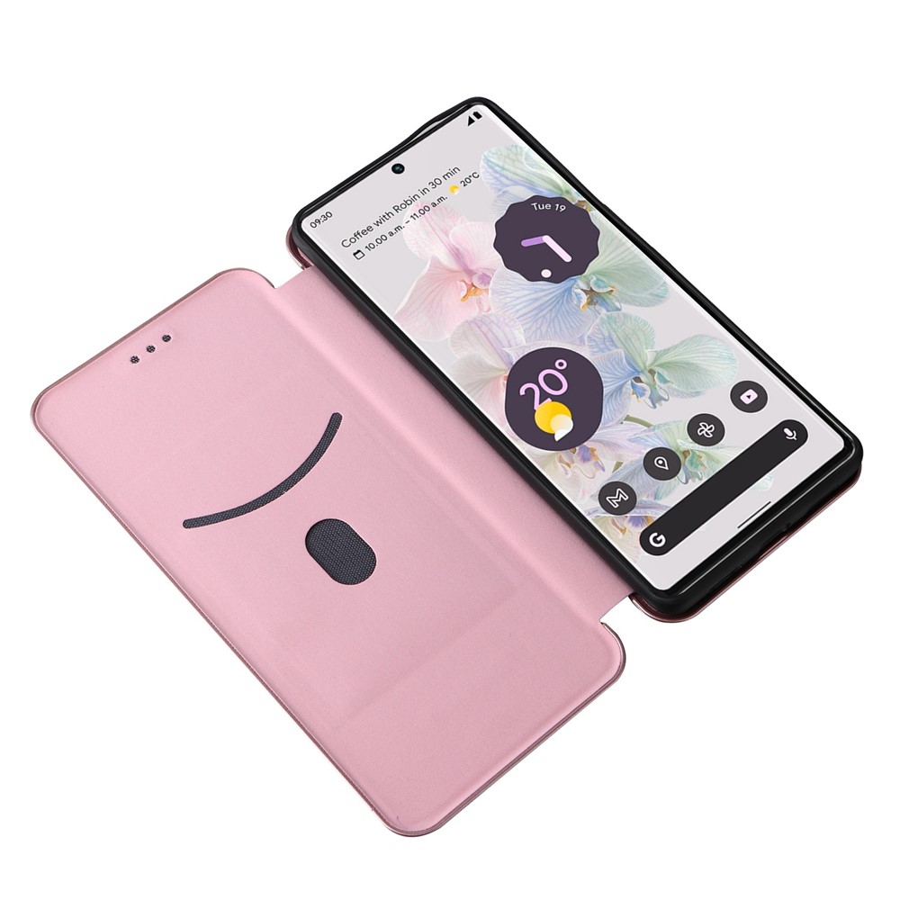 For Google Pixel 7 Pro PU Leather Carbon Fiber Texture Cover Card Holder Stand Cell Accessories Magnetic Absorption Anti-Fall Smartphone Protector - Rose Gold-8