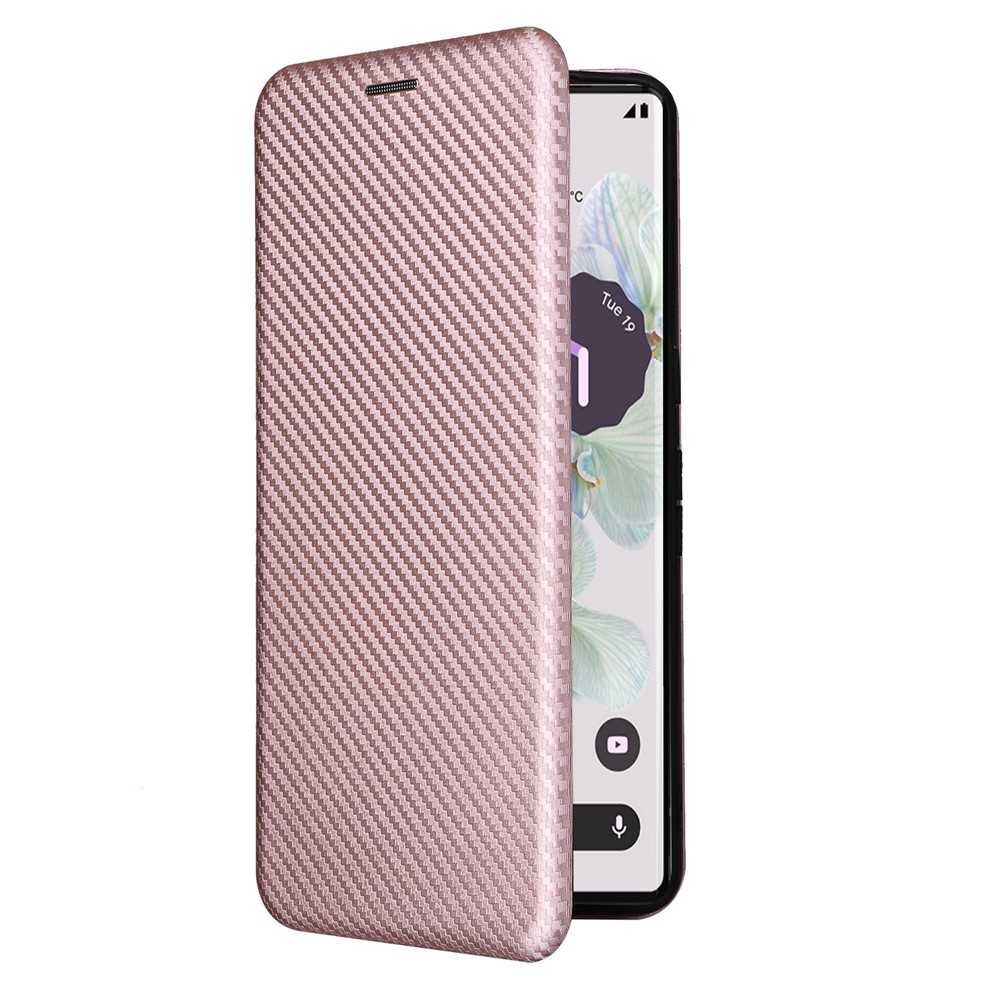 For Google Pixel 7 Pro PU Leather Carbon Fiber Texture Cover Card Holder Stand Cell Accessories Magnetic Absorption Anti-Fall Smartphone Protector - Rose Gold-9
