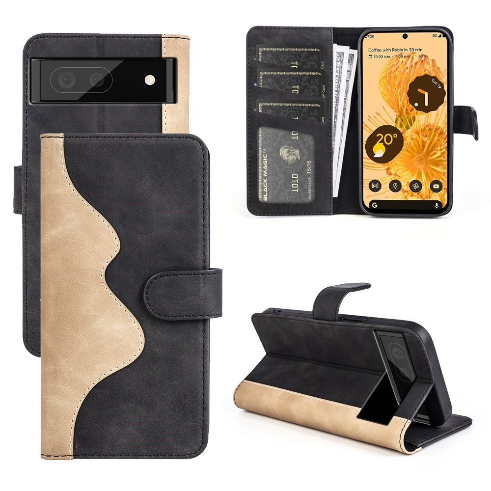 For Google Pixel 7 Pro Splicing PU Leather + TPU Case Stand Wallet Magnetic Clasp Phone Cover - Black-8