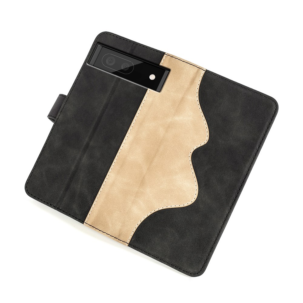 Splicing Leather Case for Google Pixel 7, Folio Flip Stand Wallet Mobile Phone Cover - Black-5