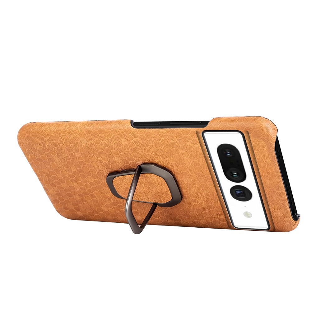 For Google Pixel 7 Honeycomb Texture Wear-resistant Anti-fall PU Leather Coating Inner PC Phone Case with Kickstand - Orange-2