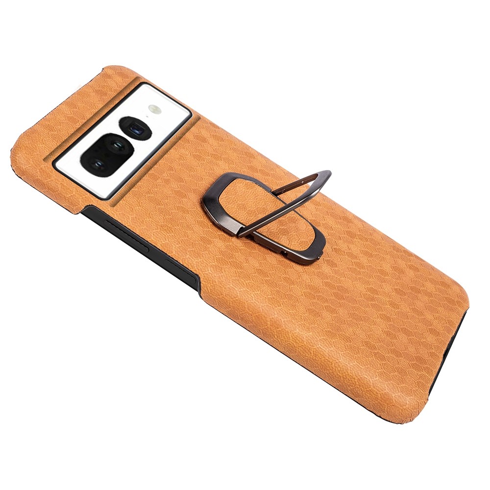For Google Pixel 7 Honeycomb Texture Wear-resistant Anti-fall PU Leather Coating Inner PC Phone Case with Kickstand - Orange-3