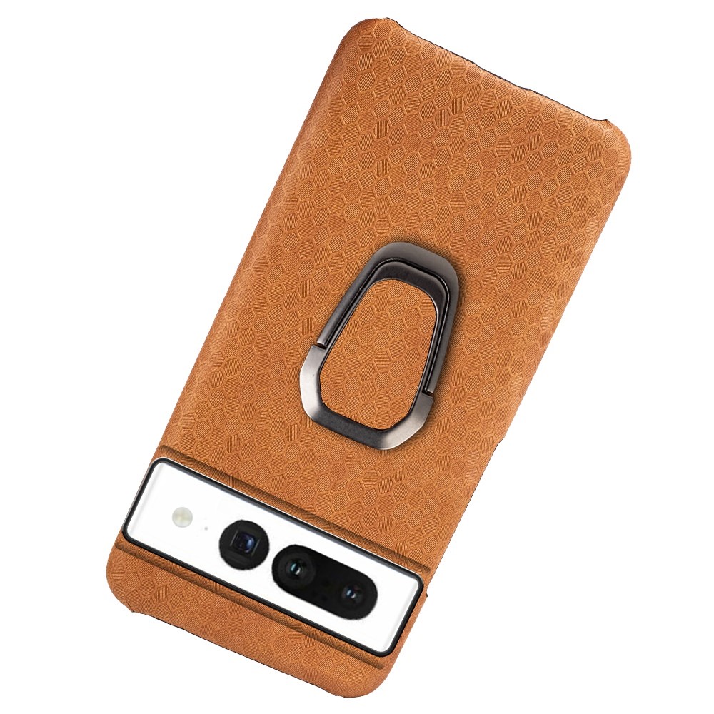 For Google Pixel 7 Honeycomb Texture Wear-resistant Anti-fall PU Leather Coating Inner PC Phone Case with Kickstand - Orange-4