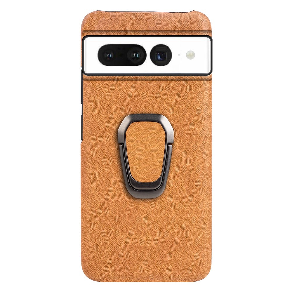 For Google Pixel 7 Honeycomb Texture Wear-resistant Anti-fall PU Leather Coating Inner PC Phone Case with Kickstand - Orange-5