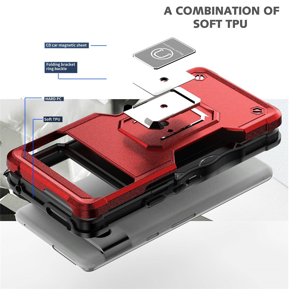 For Google Pixel 7 Pro Shockproof Hard PC Soft TPU Hybrid Case Built-in Kickstand Anti-fall Phone Cover with Car Mount Metal Sheet - Red-2