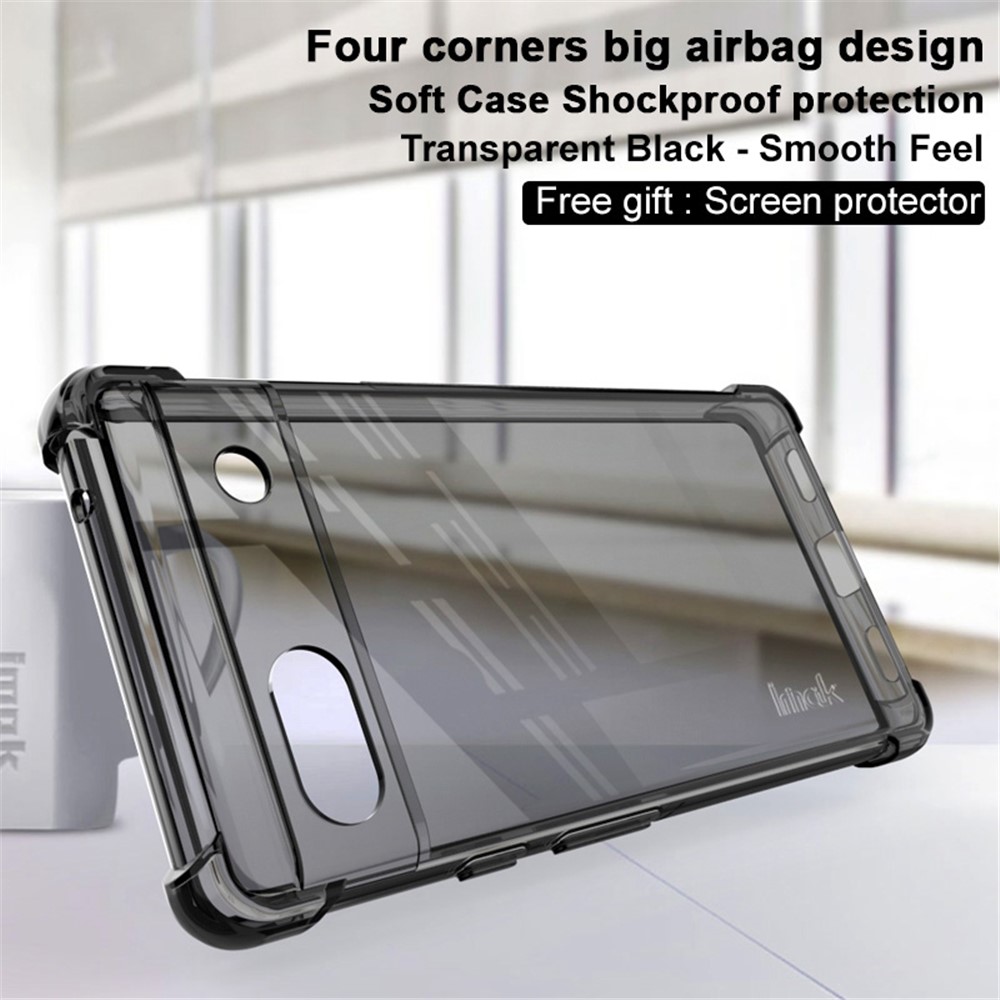 IMAK for Google Pixel 6a Airbag Drop Protective Case Soft TPU Anti-Scratch Phone Cover with Screen Protector - Transparent Black-2