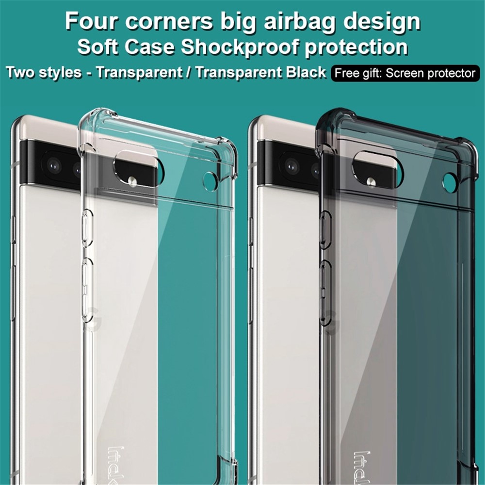 IMAK for Google Pixel 6a Airbag Drop Protective Case Soft TPU Anti-Scratch Phone Cover with Screen Protector - Transparent Black-8