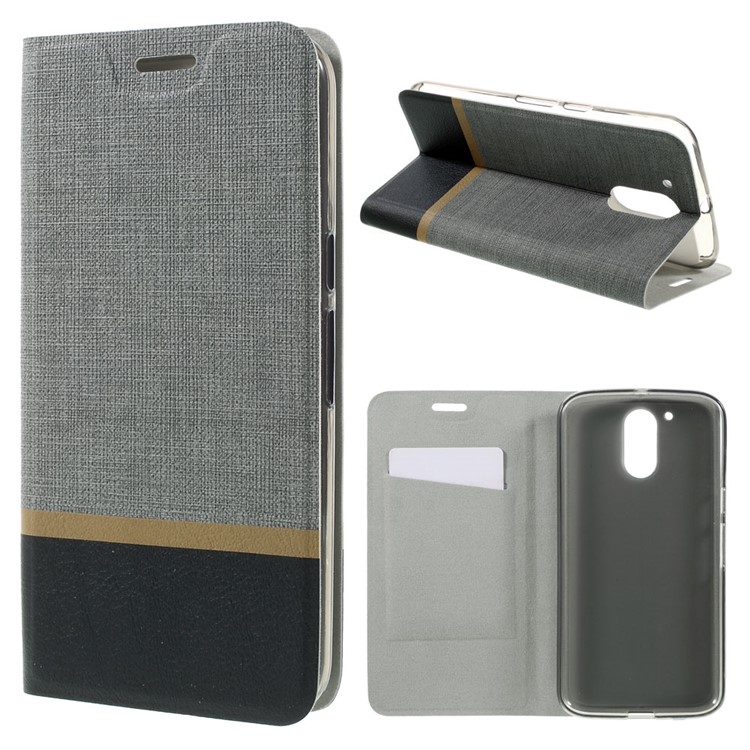 Assorted Color Lines Leather Stand Cover for Motorola Moto G4 / G4 Plus - Grey-1