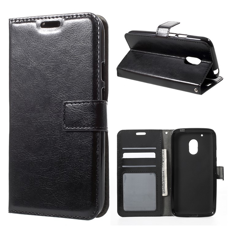 Crazy Horse Wallet Leather Case with Stand for Motorola Moto G4 Play - Black-1