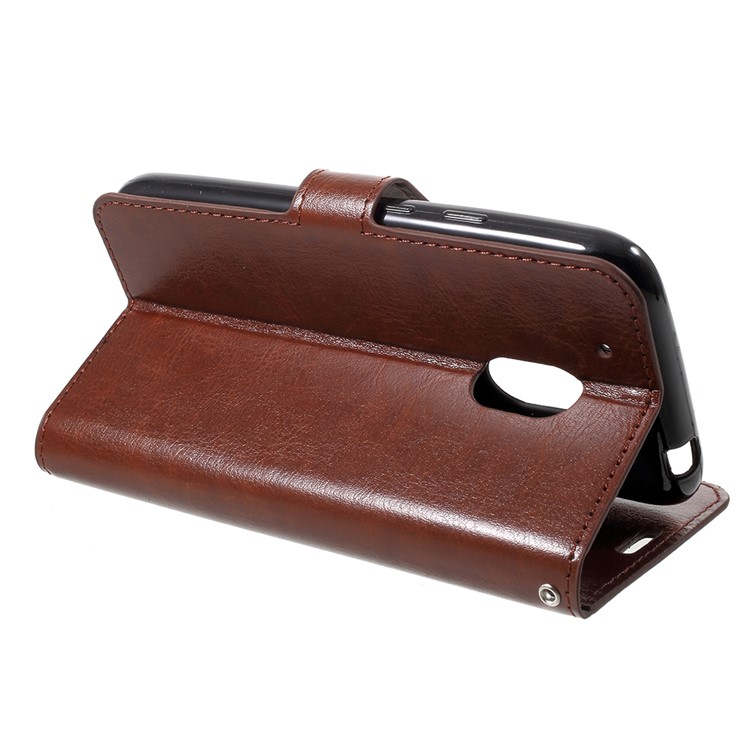 Crazy Horse Wallet Leather Stand Shell for Motorola Moto G4 Play - Brown-4