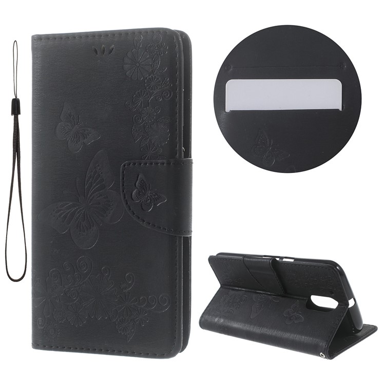 Imprinted Butterfly Leather Wallet Flip Case for Motorola Moto G4/G4 Plus - Black-1