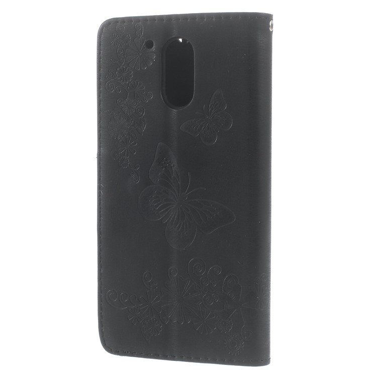 Imprinted Butterfly Leather Wallet Flip Case for Motorola Moto G4/G4 Plus - Black-2