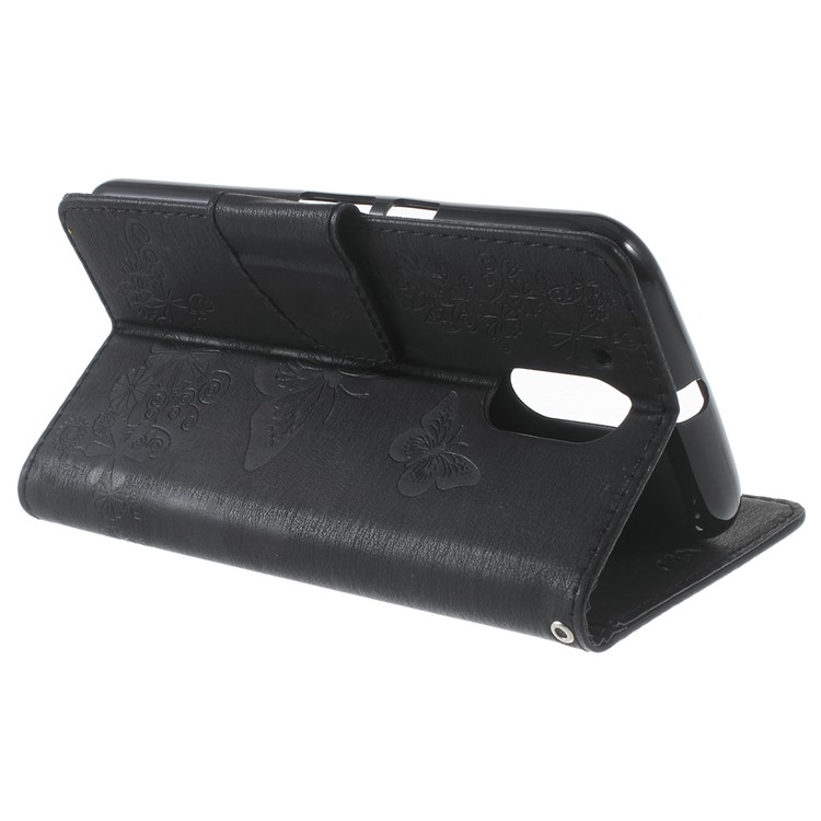 Imprinted Butterfly Leather Wallet Flip Case for Motorola Moto G4/G4 Plus - Black-3
