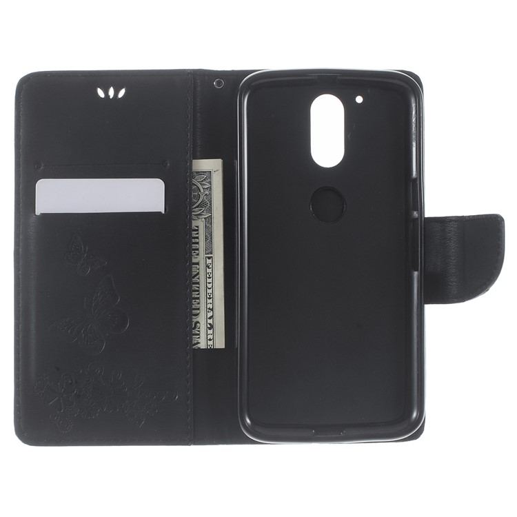 Imprinted Butterfly Leather Wallet Flip Case for Motorola Moto G4/G4 Plus - Black-4