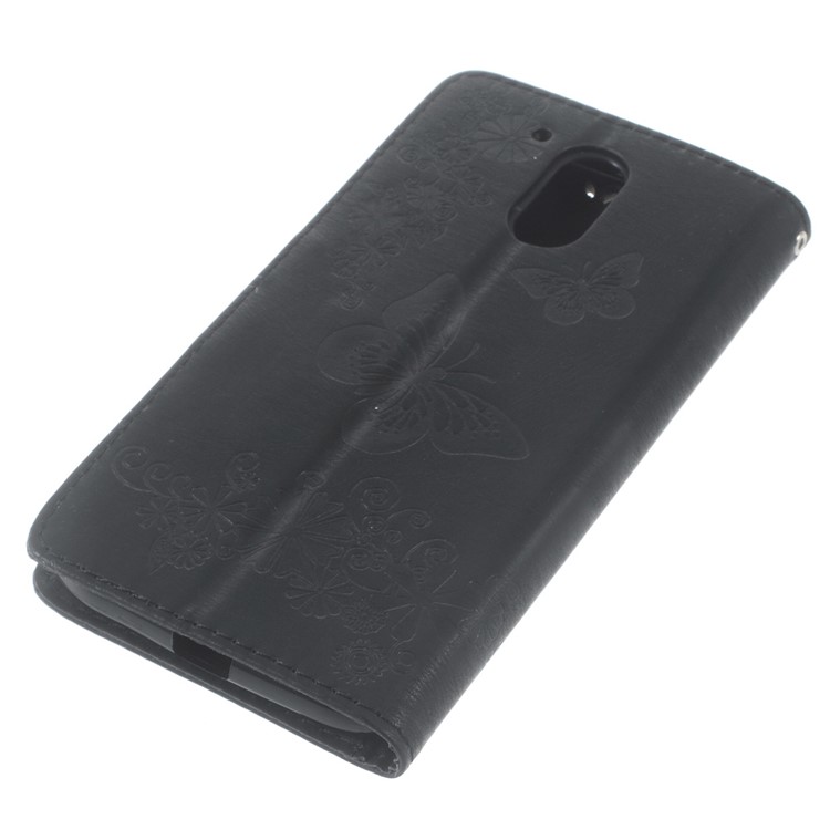 Imprinted Butterfly Leather Wallet Flip Case for Motorola Moto G4/G4 Plus - Black-5